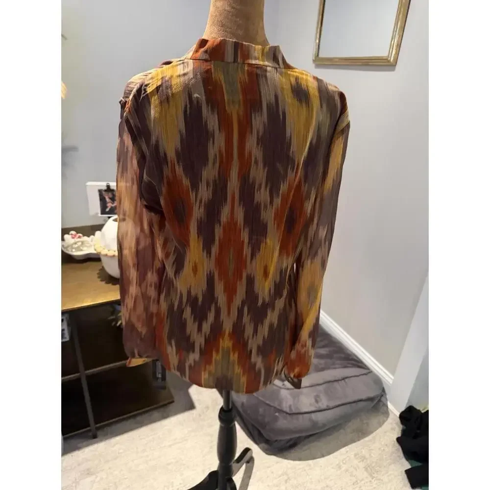 NWT 100% Silk Lafayette 148 Women's Ruffled Button-Up Blouse southwestern fall 6 - Picture 6 of 7